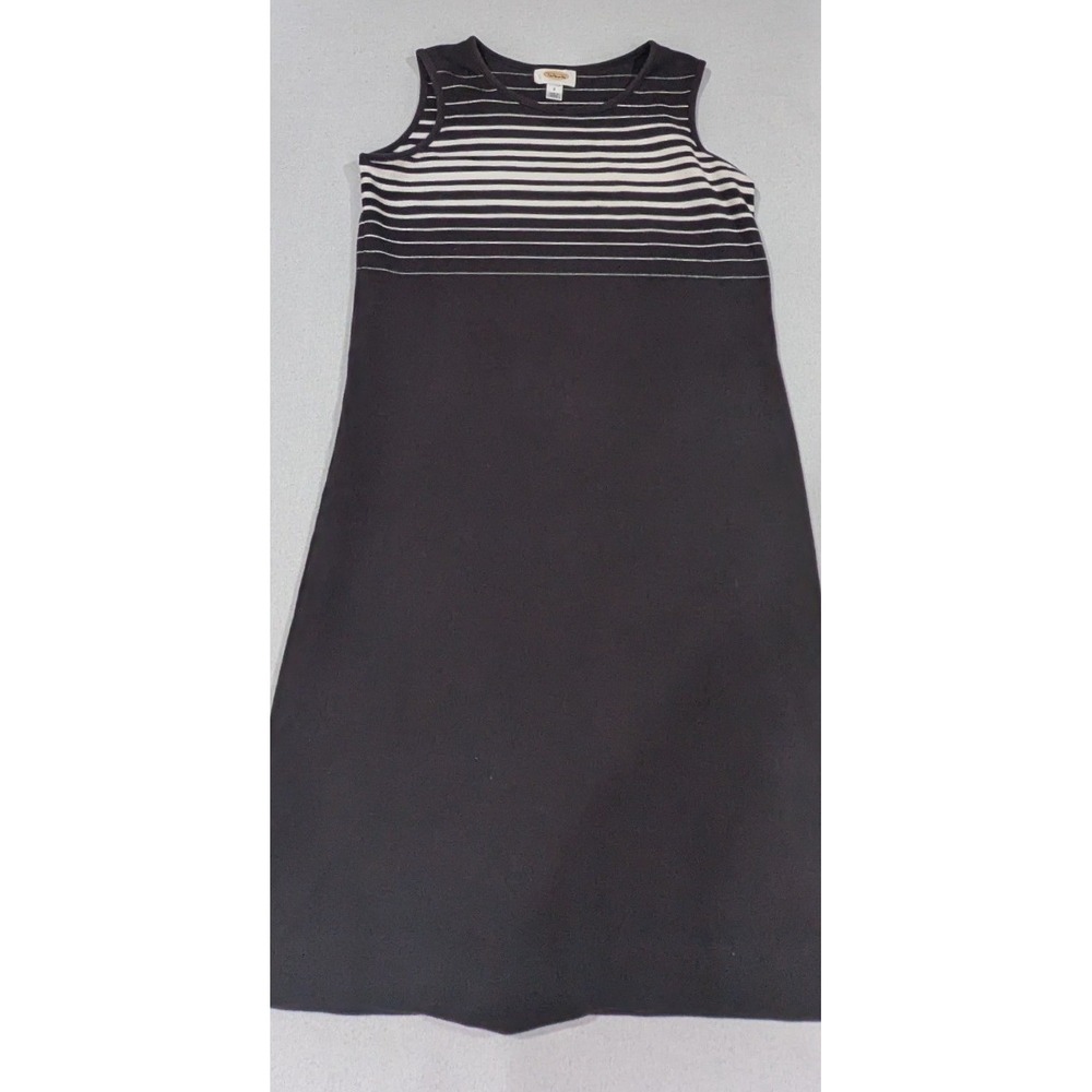 Talbots Shift Dress Womens Small Black White Excellent Striped Cotton Sleeveless